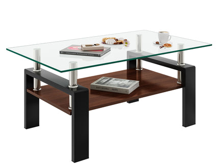 Modern Rectangular Coffee Table With Tempered Glass Top Layer, Table For Living Room - Transparent