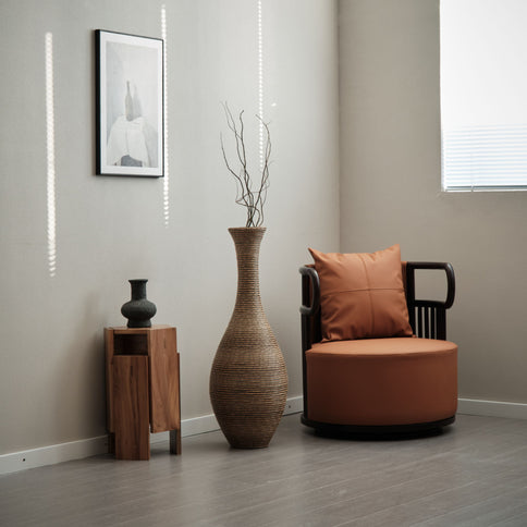 Tall Artificial Rattan Floor Vase In Elegant Statement Piece For Living Room Decor, Entryway, Or Hallway Versatile Home Accent For Dried Or Silk Floral Arrangements - Beige / Gray