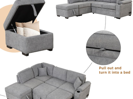 Sleeper Sofa Bed, 2 In 1 Pull Out Sofa Bed L Shape Couch With Storage Ottoman For Living Room, Bedroom Couch And Small Apartment