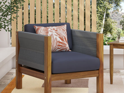 Outdoor Club Chair With Rattan Rope Wave - Dark Gray