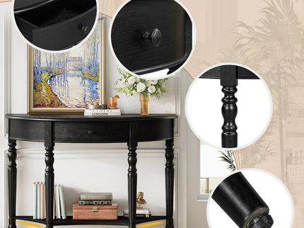 Half Moon Console Table With Drawer & Shelf