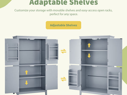 Elegant Bathroom Floor Storage Cabinet With 4 Doors, Adjustable Shelves