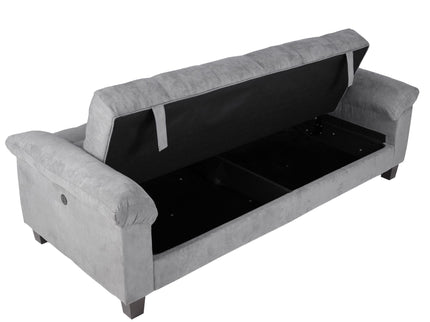Adjustable Sofa With Hidden Storage And USB Port, Plush Cube Pattern Couch With Pillows - Gray