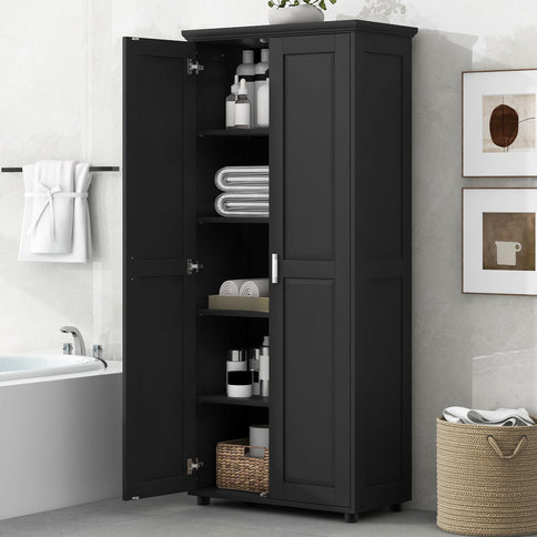Storage Cabinet With Adjustable Shelves, 2 Doors, Rectangle Design For Bathroom