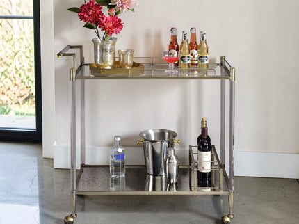 Cirro - Antique Mirror Wire Brass Serving Cart - Antique Brass / White