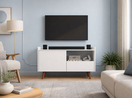 TV Stand For TVs Up To 45" With Open Storage Shelf, Cable Management, 1 Door And 1 Drawer