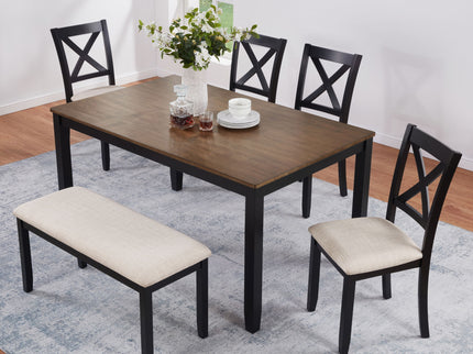 6 Piece Dining Table Set With Bench - Beige / Black / Oak