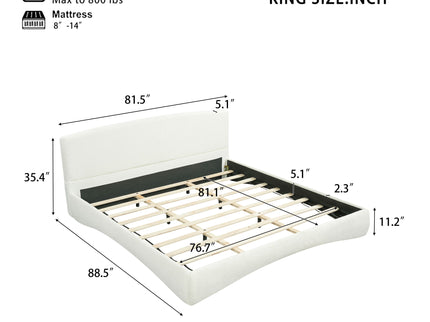 King Curved Upholstered Bed With Smart Ambient Lighting - Cream