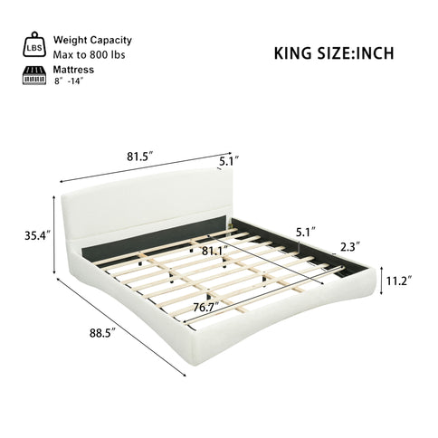King Curved Upholstered Bed With Smart Ambient Lighting - Cream