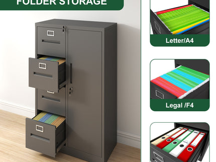 Metal Storage Vertical Filing Cabinet With Lock, 4 Drawers, 1 Door, Steel Construction, School / Office Use