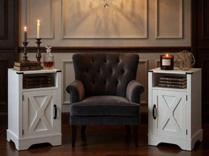Farmhouse Nightstand, Charging Station & Storage
