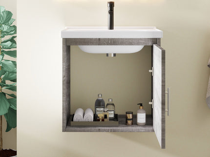 Floating Bathroom Vanity Combo, Wall Mounted Cabinet With Sink & Soft Close Doors For Small Bathrooms