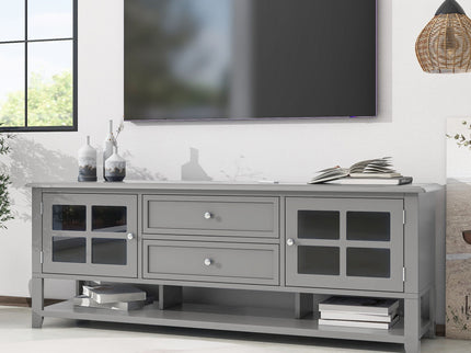 TV Stand, Entertainment Center With Dual Drawers And Hidden Storage, Cabinet With Soft Closing Doors And Sleek Panel Design