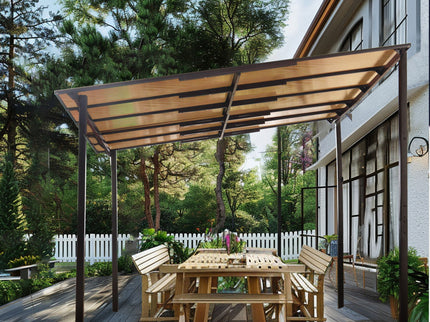 Wall Mounted Outdoor Pergola Gazebo, Heavy Duty Metal Awning With Roof