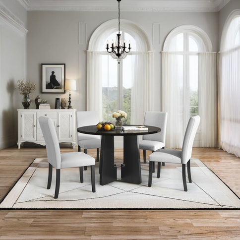 5 Piece Round Dining Table Set, Modern Dining Table And 4 Upholstered Chairs For Dining Room
