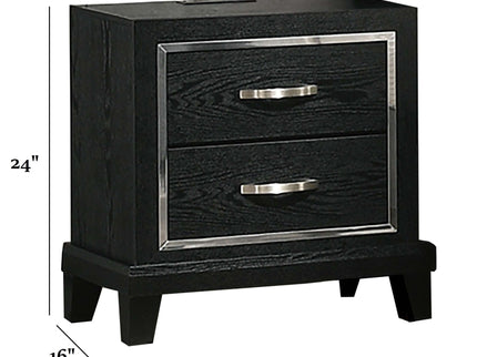 Nightstand With USB Port, Tapered Legs - Black