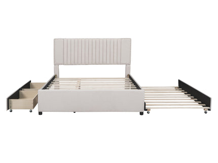 Upholstered Platform Bed With Drawers, Classic Headboard Design