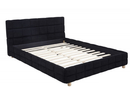 Modern Platform Bed With Upholstered Grid-Patterned Headboard