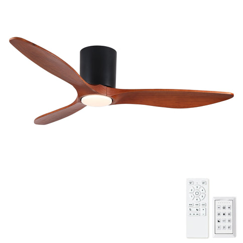 Low Profile Flush Mount Ceiling Fan With Light And Reversible Quiet Motor - Matte Black