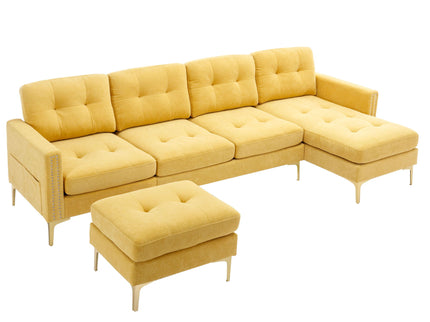Modern L - Shape Convertible Sectional Sofa With Movable Ottoman