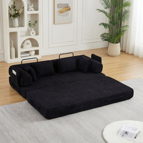 Convertible Sleeper Sofa Bed With Cylindrical Pillow