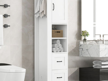 Freestanding Bathroom Storage Cabinet With Adjustable Shelves And Side Hooks Board, Rectangle Design