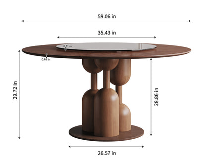 Round Dining Table With Lazy Susan For Living Room - Walnut