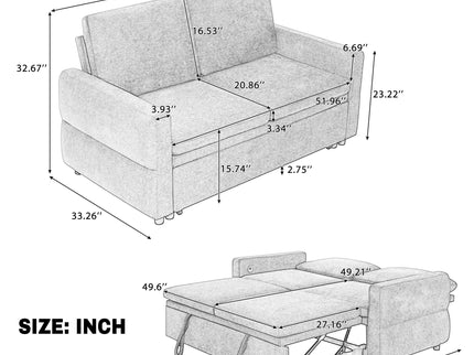 Convertible Sofa Bed Loveseat With Adjustable Backrest And USB Ports