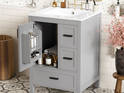 Bathroom Vanity With Sink, Soft Close Door, Double Layer Door Shelf And 3 Drawers - Gray