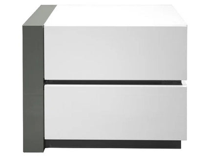 Nightstand Bedside Table With 2 Drawer For Bedroom - White / Silver