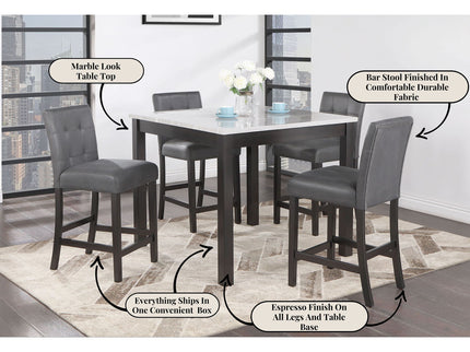Leon - Bar Table And 4 Bar Stools - Espresso / White