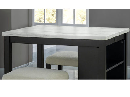 Dining Table Set With Storage Shelves, 3 Piece With 2 Stools - Black / Ivory / White