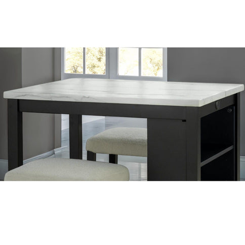 Dining Table Set With Storage Shelves, 3 Piece With 2 Stools - Black / Ivory / White