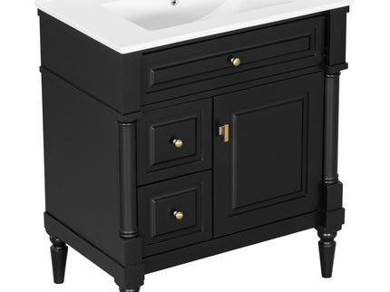 Modern Bathroom Vanity With Sink, Freestanding Cabinet With Flip Drawer & Adjustable Shelf