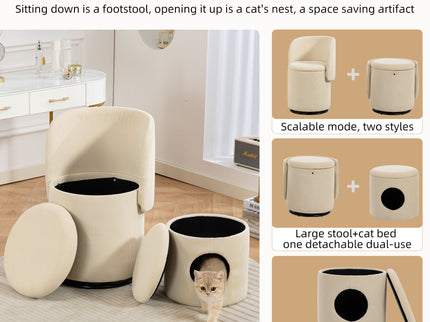 Barrel Chair, Built In Storage, 360° Swivel - Beige
