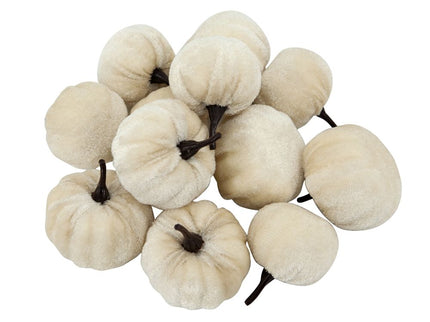 Velvety Pumpkin In Mesh Bag, Bag / 12, For Holiday Harvest Festival Fall Festival & Thanksgiving (Set of 4) - White