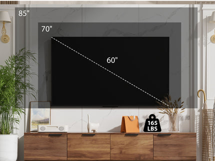 TV Stand, Entertainment Center & Fluted Door & Cable Management, Soft Closing Hinges - Walnut