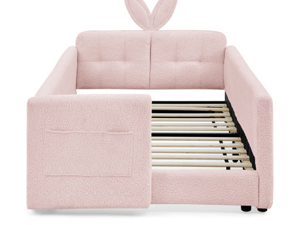 Cute Rabbit Ear Upholstered Platform Bed Frame With Safety Rail
