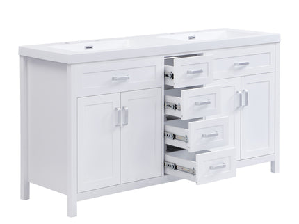 59.1" Minimalist Double Sink Bathroom Vanity With Top, Soft Close Doors & Drawers - White