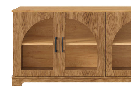 TV Stand With Semi Arched Glass Doors, Media Console With Adjustable Shelves For Living Room - Brown