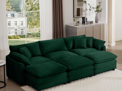 Modern Modular Cushion Sofa With Ottoman, Low Back, Deep Seating Sofa Set