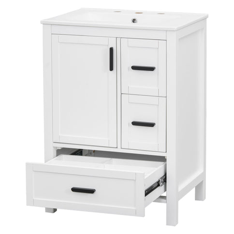 Bathroom Vanity With Sink, Soft-Close Doors, Double-Layer Shelf And 3 Drawers