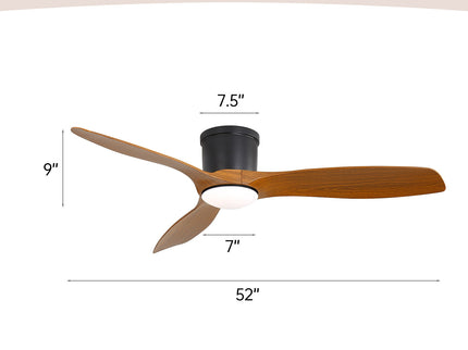 Smart Ceiling Fan With Remote Control, 3 Blades, Dimmable LED Light, Reversible DC Motor - Black