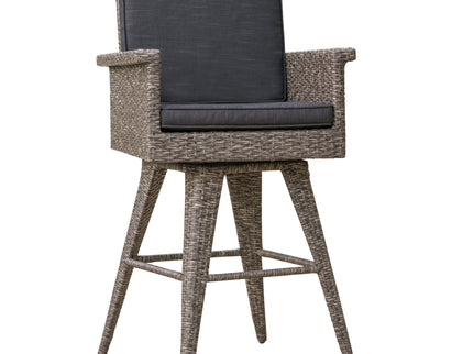 Outdoor Rattan Swivel Barstool With Water Resistant Cushion - Mixed Black / Dark Gray