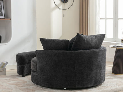 360° Swivel Accent Barrel Chair With Storage Ottoman & 4 Pillows, Modern Leisure Chair Round Accent For Living Room
