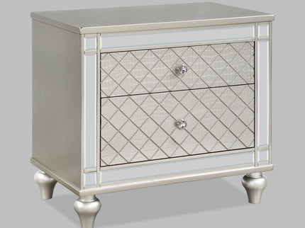 2 Drawer Nightstand With Diamond Patterned Fronts - Silver