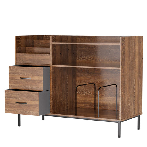 Grain Record Player Stand, Media Console With Speaker Shelf & 2 Drawers