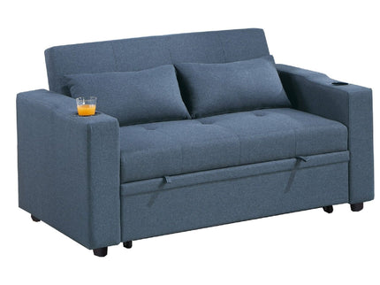 Modern Style Convertible Sofa With Pull-Out Bed, USB Ports & Cup Holders