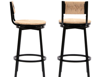 Bar Stools Swivel Counter Chairs With Metal Frame Hand Woven Paper Rope Dining Barstools For Kitchen Counter (Set of 2)