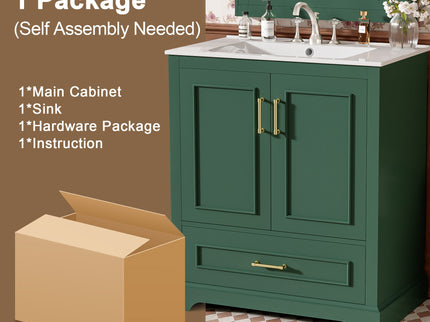 Bathroom Vanity With Sink, 1 Divided Drawer And 2 Soft Close Doors With Double Shelf